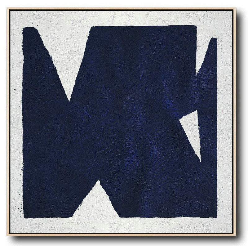Buy Large Canvas Art Online - Hand Painted Navy Minimalist Painting On Canvas,Abstract Painting For Home #D0X1